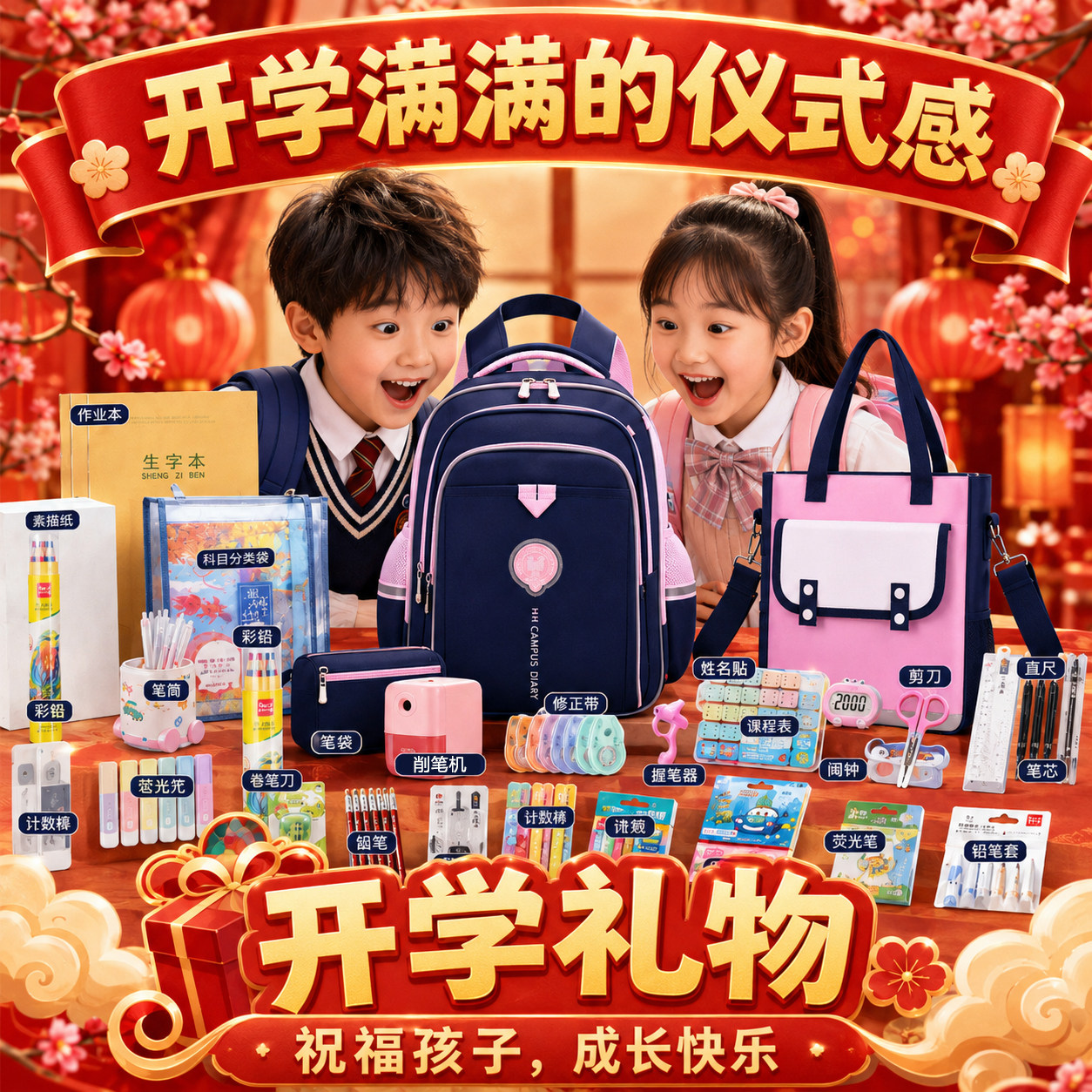 新款小学生书包文具全套套装礼