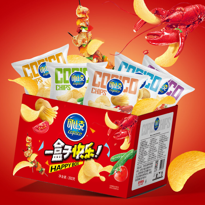 可比克纯切薯片多口味零食礼包休闲看剧膨化食品年货礼盒过年送礼
