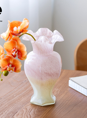 速发芬顿黄工裙边养笼玻璃花瓶鹅手蝶粉渐变装饰摆件水灯郁金香