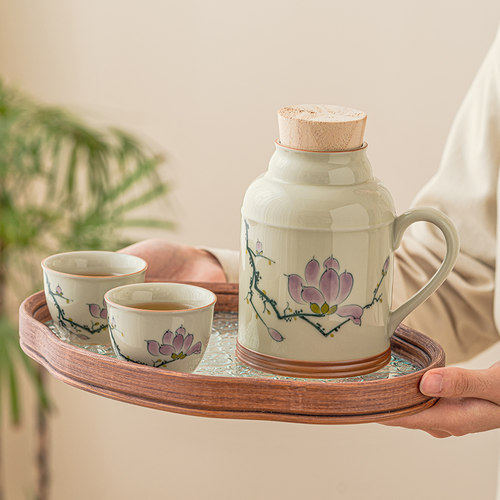 速发优格玉兰花陶瓷茶壶凉茶壶冷水壶家用泡茶壶焖茶壶大容量水壶