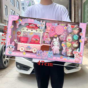 儿童公主萌兔公仔娃娃餐车做饭女孩过家家玩具套装机构招生礼品盒