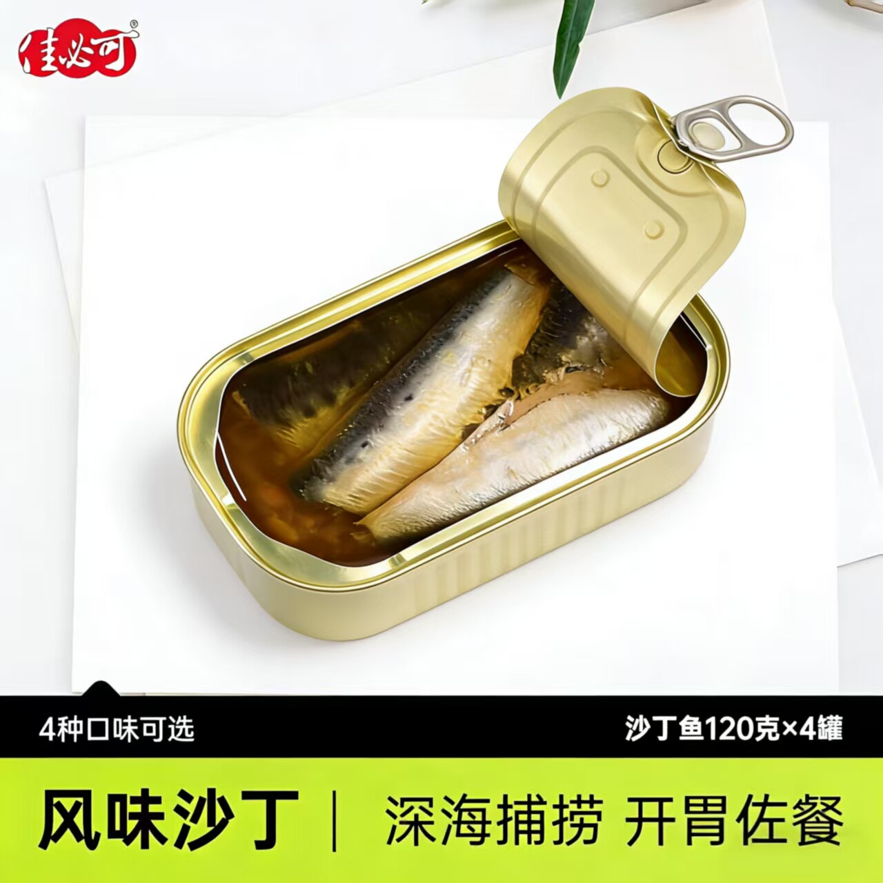 4罐佳必可沙丁鱼罐头水浸橄榄油浸贡椒开罐即食下饭菜海鲜熟食
