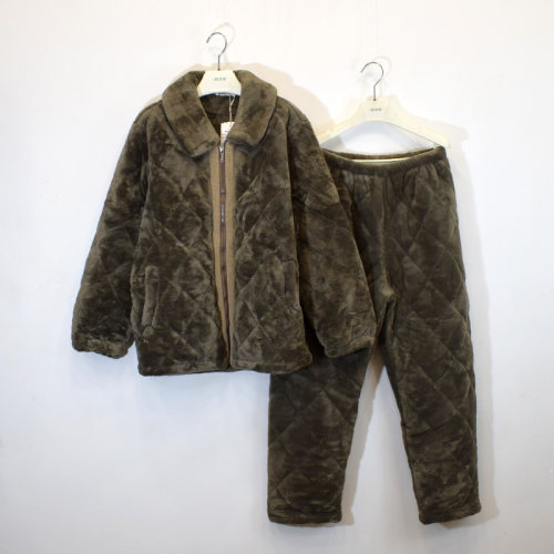 精雅冬季新款男士珊瑚绒夹棉拉链睡衣加厚保暖家居服高级时尚翻领