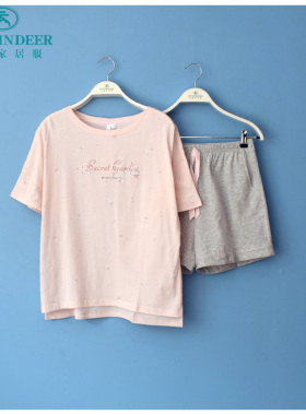 秋鹿睡衣专柜新款夏季女士纯棉舒适短袖短裤休闲女可爱家居服套装