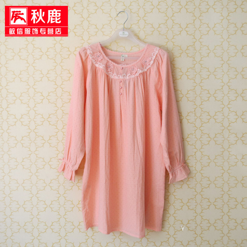 秋鹿家居服新款正品春 秋季女纯棉圆点纯色可爱公主范裙睡裙睡衣