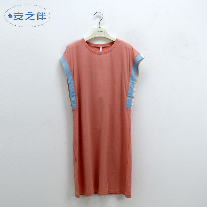 安之伴睡衣夏季专柜新款女士超爽丝光纯棉素色短袖时尚女居家睡裙