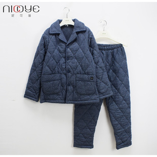 安之伴妮可雅睡衣冬季男士梭织磨毛格子三层加厚夹棉帅气青年棉袄