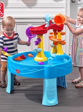 美国step2儿童水帘瀑布戏水桌玩水池玩沙台沙滩玩具桌室内户外