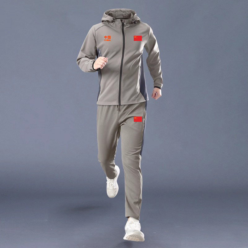 中国队跑步运动套装男女春秋季训练新款晨跑衣服户外骑行健身服