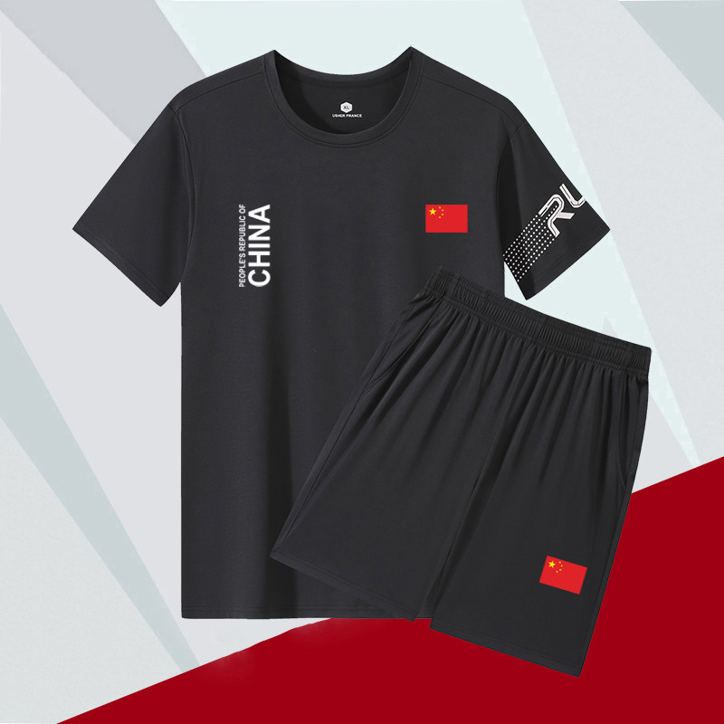 中国队健身衣服男女速干运动服套装夏季短袖短裤跑步篮球训练服