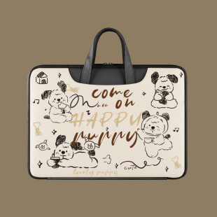 可爱小熊电脑包手提14寸防水耐磨适用华为荣耀16.1苹果mac13.3戴尔游戏本小米15.6寸出行收纳包大容量好看