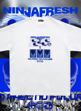 NFG高街宽松复古人物字体印花嘻哈情侣街头oversize白色圆领T恤