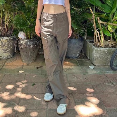 chictang韩系休闲浅咖中腰工装休闲长裤女2024夏季鑫安贰北