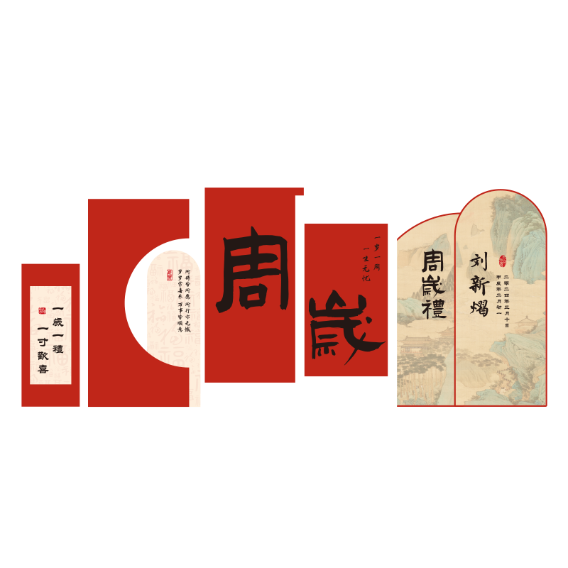 中式龙宝宝一周岁宴生日布置氛围仪式感酒店抓周礼背景墙装饰kt板