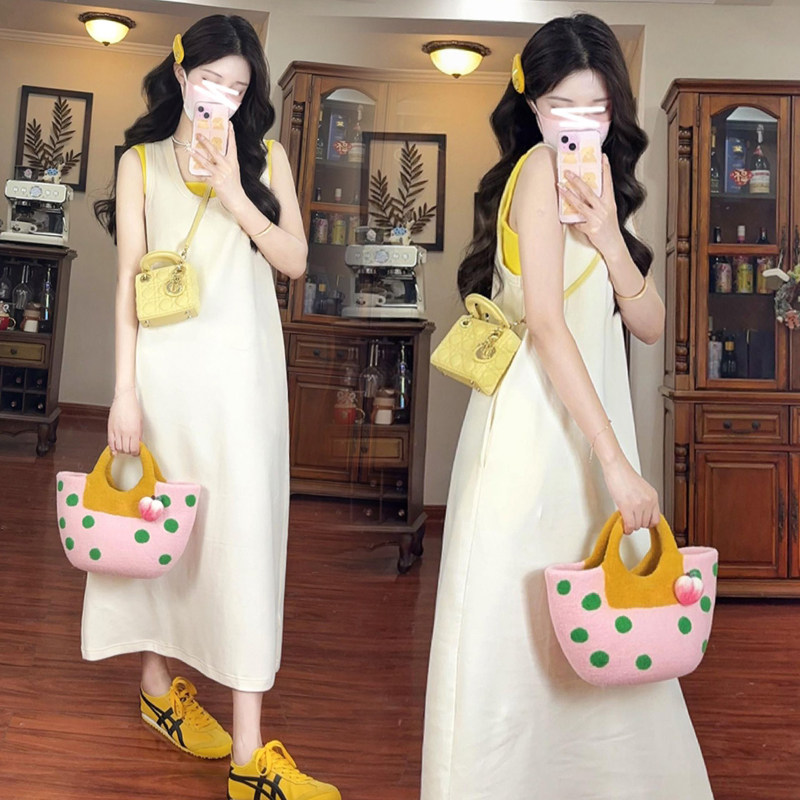 DRESSES MATERNITY SUITS SUMMER LOOSE SLEEVELESS OUTFITS FASHIONABLE TWO-PIECE SETS MIDI HIPSTER VEST SKIRTS