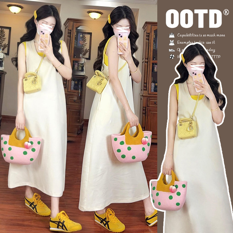 DRESSES MATERNITY SUITS SUMMER LOOSE SLEEVELESS OUTFITS FASHIONABLE TWO-PIECE SETS MIDI HIPSTER VEST SKIRTS