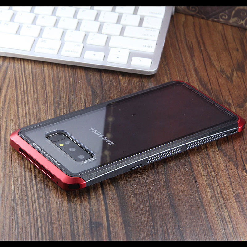 Luphie Nunchaku Airframe Metal Frame Air Barrier Tempered Glass Back Case Cover for Samsung Galaxy Note 8