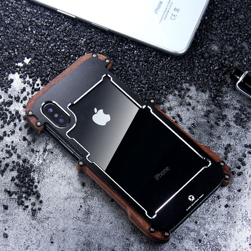 R-Just IRONWOOD Light Slim Timber Aluminum Metal Wood Bumper Case Cover for Apple iPhone X