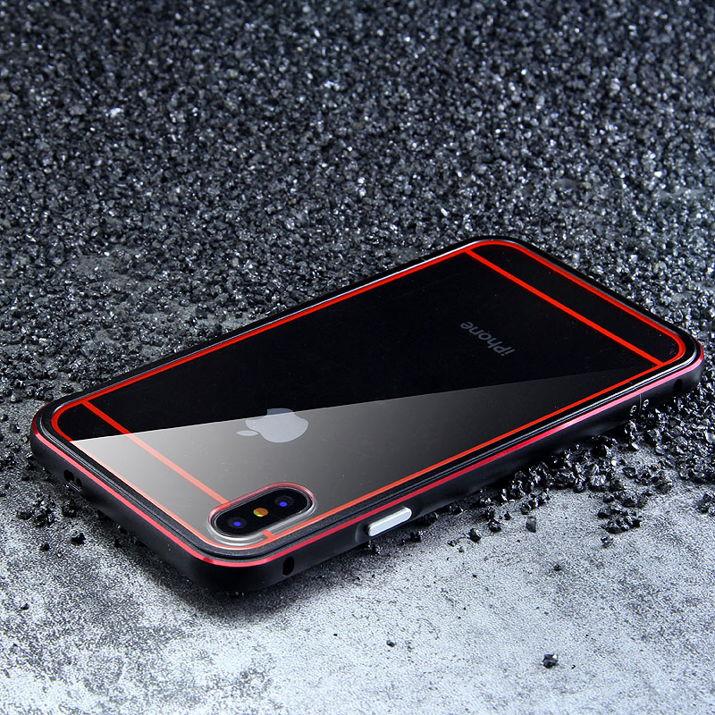 iy Bicolor Aurora Aluminum Metal Bumper Scratch Resistant Transparent PC Case Cover for Apple iPhone X