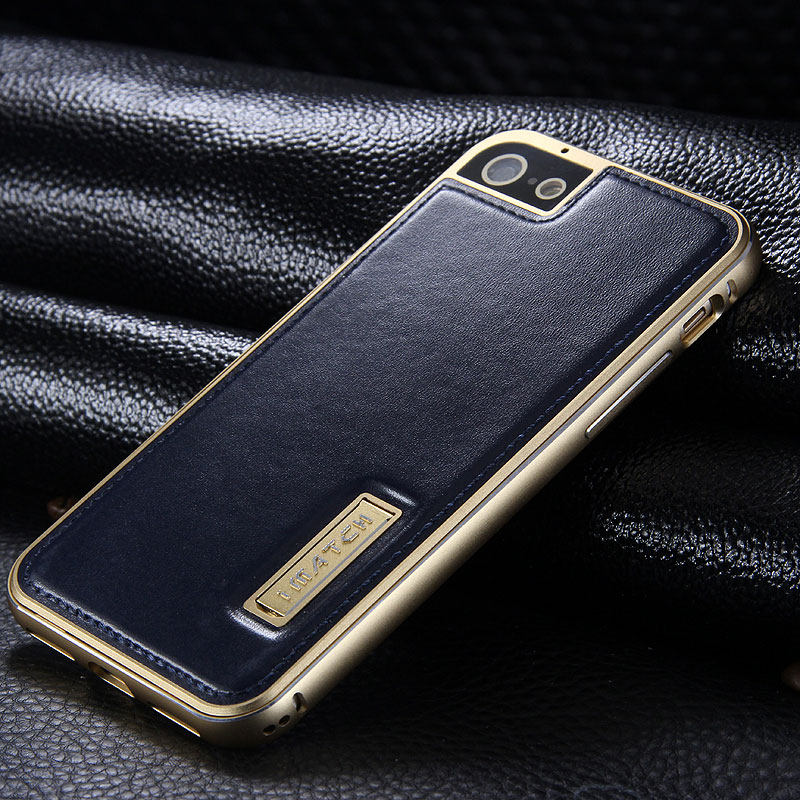 iMatch Luxury Aluminum Metal Bumper Premium Genuine Leather Back Cover Case for Apple iPhone 7 Plus & iPhone 7