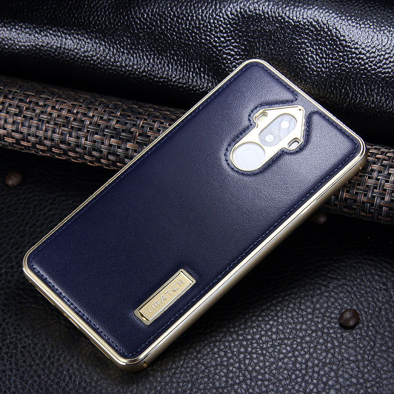 iMatch Luxury Aluminum Metal Bumper Premium Genuine Leather Back Cover Case for Huawei Mate 9