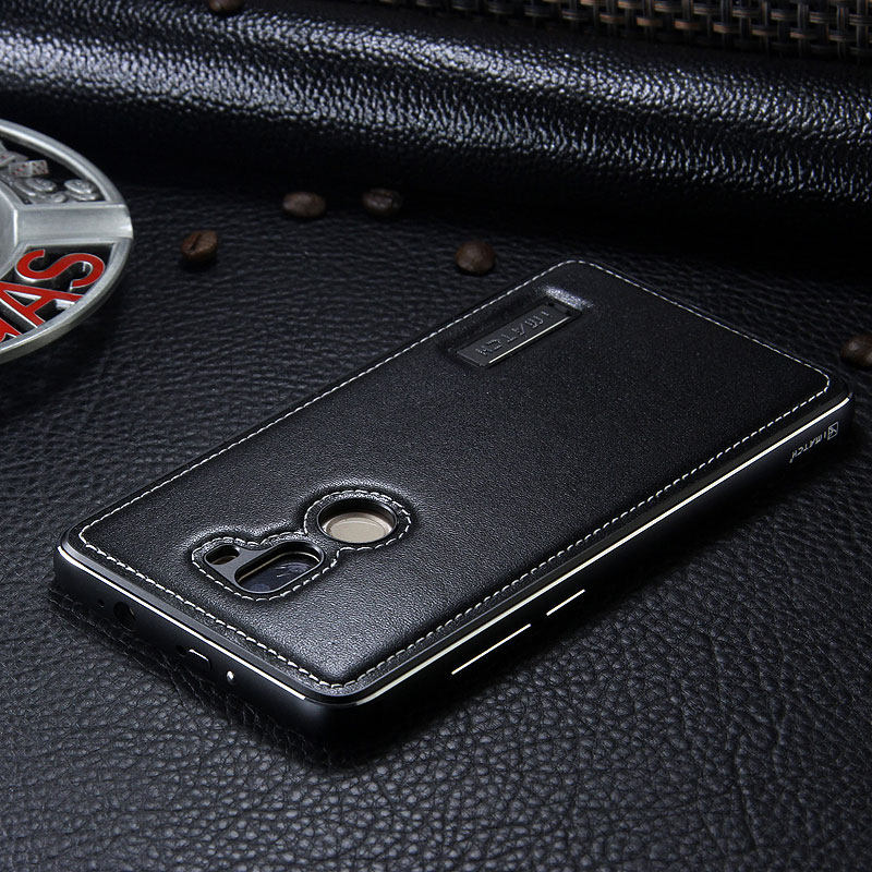 iMatch Luxury Aluminum Metal Bumper Premium Genuine Leather Back Cover Case for Xiaomi Mi 5s Plus