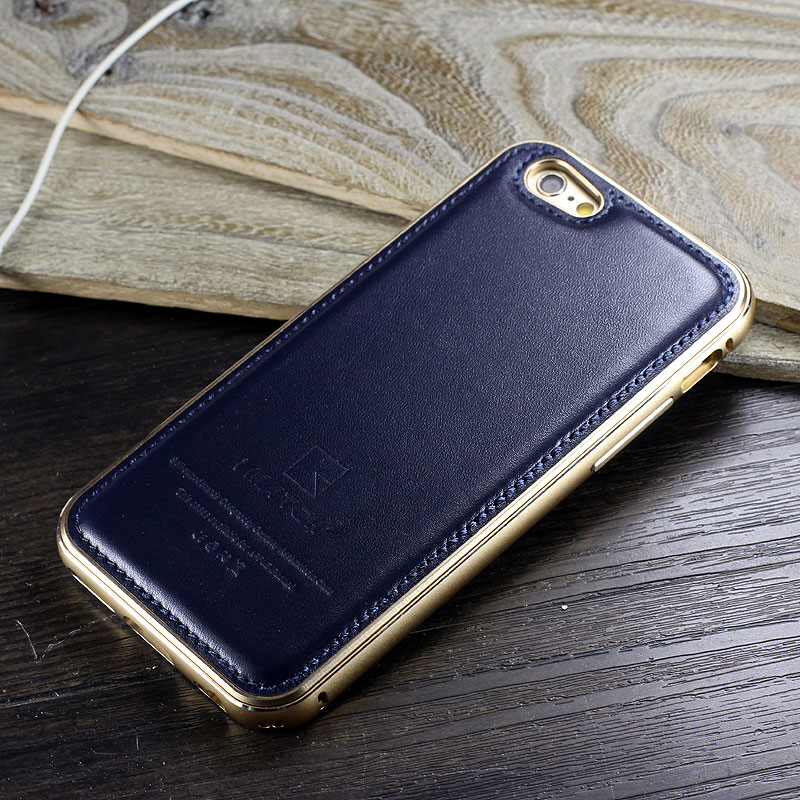 iMatch Luxury Aluminum Metal Bumper Premium Genuine Leather Back Cover Case for Apple iPhone 6S/6 & iPhone 6S Plus/6 Plus