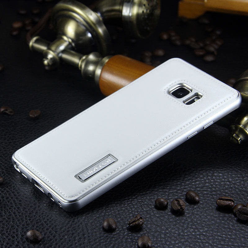 iMatch Luxury Aluminum Metal Bumper Premium Genuine Leather Back Cover Case for Samsung Galaxy Note 7 N9300