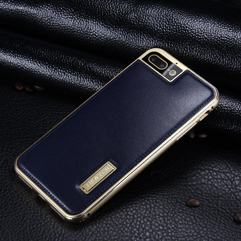 iMatch Luxury Aluminum Metal Bumper Premium Genuine Leather Back Cover Case for Apple iPhone 7 Plus & iPhone 7
