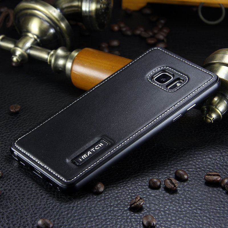 iMatch Luxury Aluminum Metal Bumper Premium Genuine Leather Back Cover Case for Samsung Galaxy Note 7 N9300