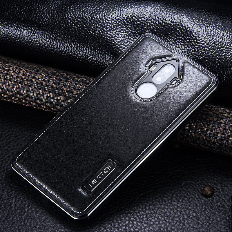 iMatch Luxury Aluminum Metal Bumper Premium Genuine Leather Back Cover Case for Huawei Mate 9