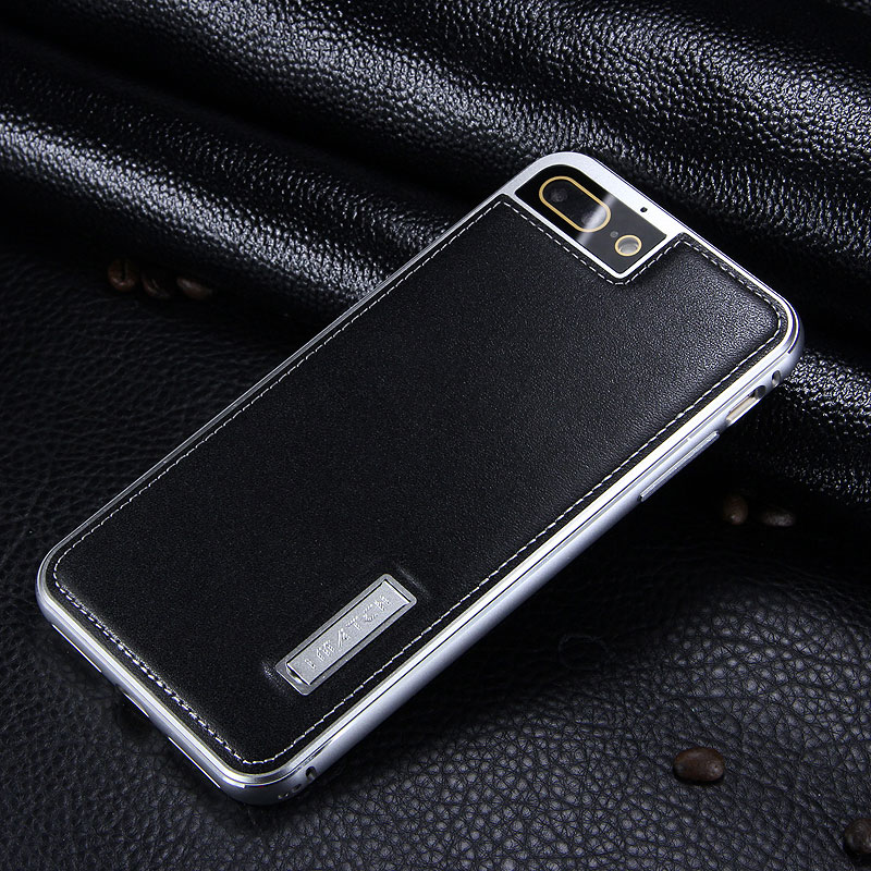 iMatch Luxury Aluminum Metal Bumper Premium Genuine Leather Back Cover Case for Apple iPhone 7 Plus & iPhone 7