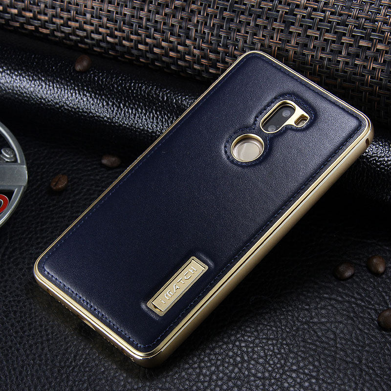 iMatch Luxury Aluminum Metal Bumper Premium Genuine Leather Back Cover Case for Xiaomi Mi 5s Plus