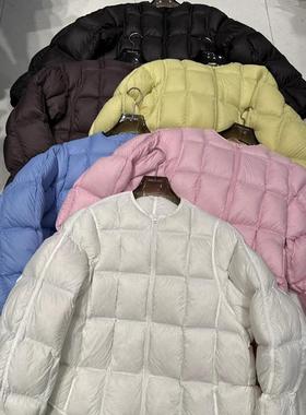 羽绒服女冬季2025新款泡芙云朵方格中长款无领保暖外套87232