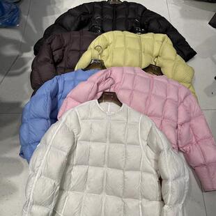 羽绒服女冬季2025新款泡芙云朵方格中长款无领保暖外套87232