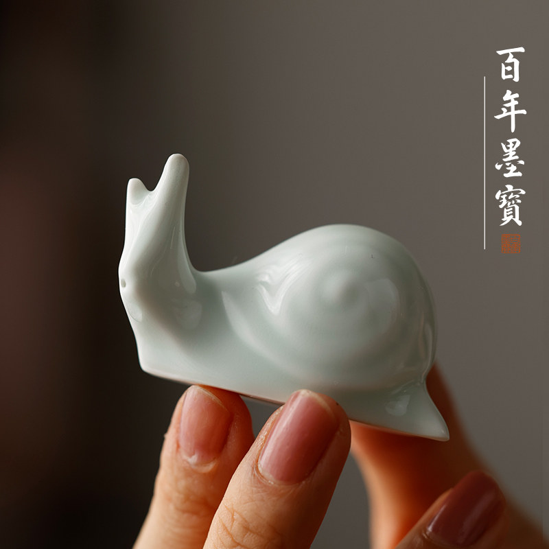 蜗牛砚滴砚台磨墨研墨批发实用陶瓷砚滴水滴笔搁书法国画文房四宝