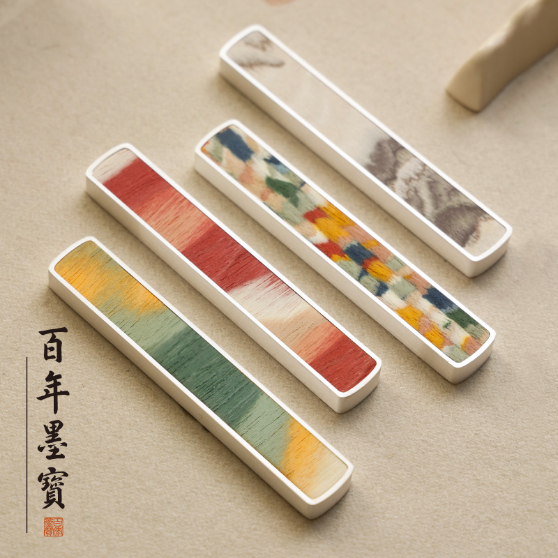镀银木韵文镇 镇尺桌面摆件批发书法学生专用金属彩虹木韵文镇一对创意中国风压纸镇尺书法文房四宝书法专用