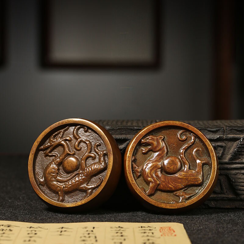 四神兽青龙白虎朱雀玄武 创意青铜镇尺镇尺书法 风水摆件去煞气实心金属铜学生压纸文房四宝书法用品送人