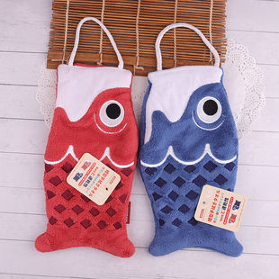 日式锦鲤擦手巾鱼型可挂式强吸水手帕方巾厨房抹手布插手柔软面料