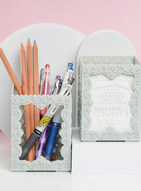 日本大创DAISO公主风笔筒可放相片化妆刷收纳筒学生文具笔筒清新