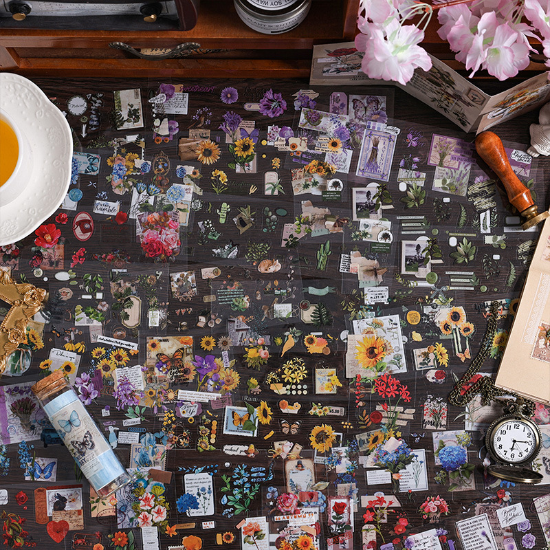 四季皆爱植物系列手账贴纸手账本素材长条PET透明防水装饰贴画DIY可撕贴纸手机家电装饰贴纸