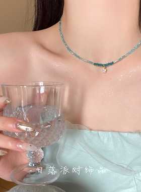 小众日落派对星星天然石蓝色项链