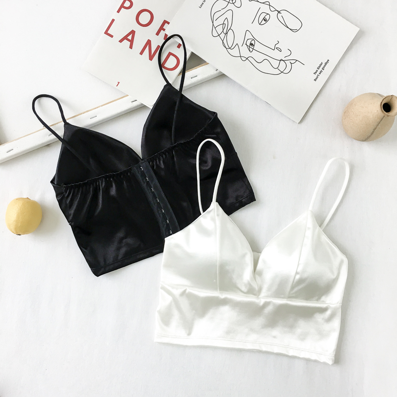 Hong Kong Style temperament bra sexy black inside with short white outside wearing a small suspender vest wrapped around the chest and bottomed top for women