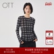 商场同款 2025冬季 印花褶皱圆领修身 OTT 线条感打底T恤上衣女装