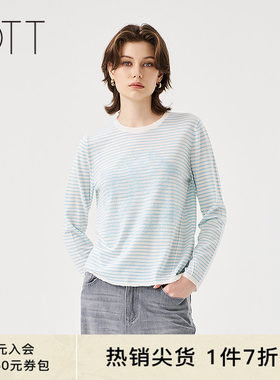 OTT100%绵羊毛条纹套头针织衫