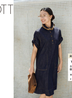 夏季深蓝牛仔POLO领显瘦连衣裙