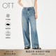 复古长裤 OTT2025夏季 女宽松直筒休闲裤 毛边洗水阔腿牛仔裤 新款