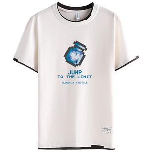 Steam游戏泰拉瑞亚周边拼接短袖T恤衫男女学生纯棉半袖休闲上衣服