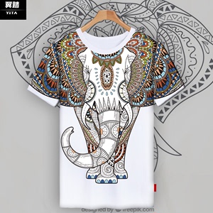 大象图腾泰国文化吉祥如意t恤衫