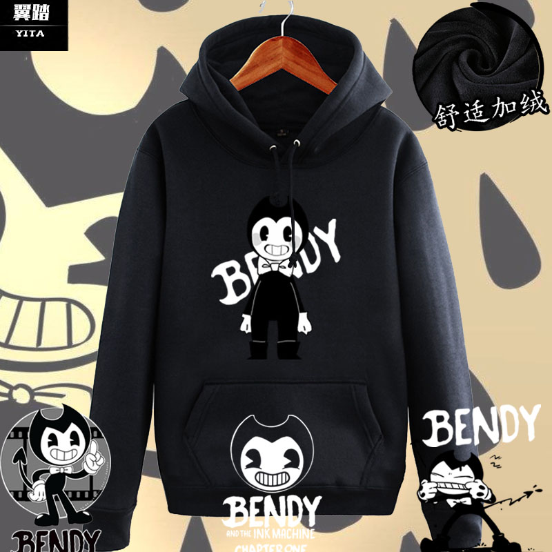 班迪与墨水机器bendy游戏连帽卫衣男女加绒外套带帽衫套头上衣服